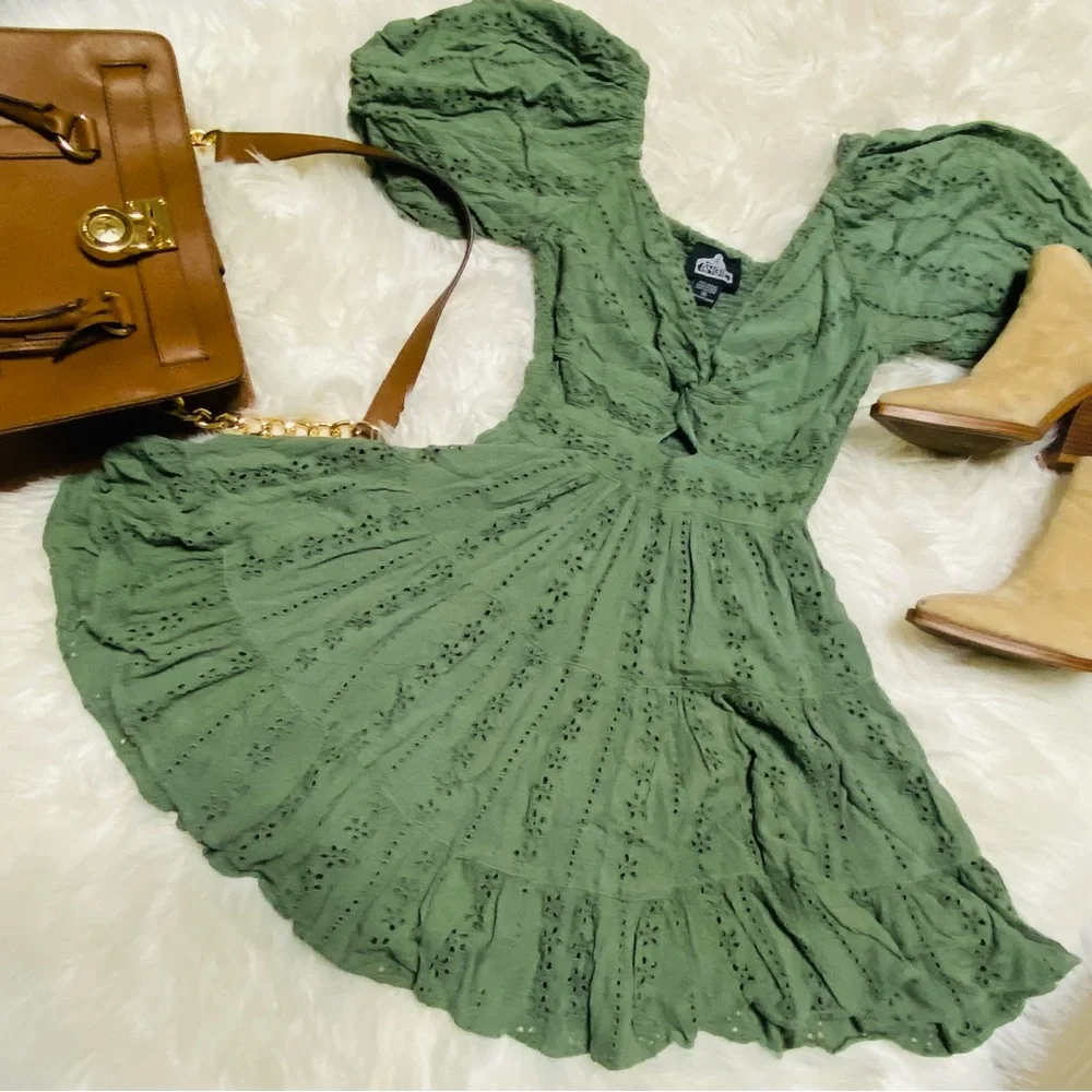 Angie Green Lace Mini Dress - Picture 1 of 6